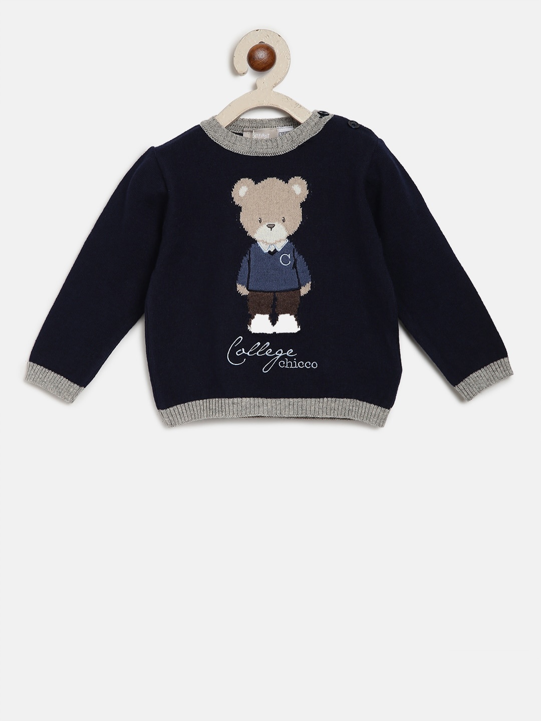 Chicco Infant Boys Navy Blue & Brown Printed Pullover Sweater