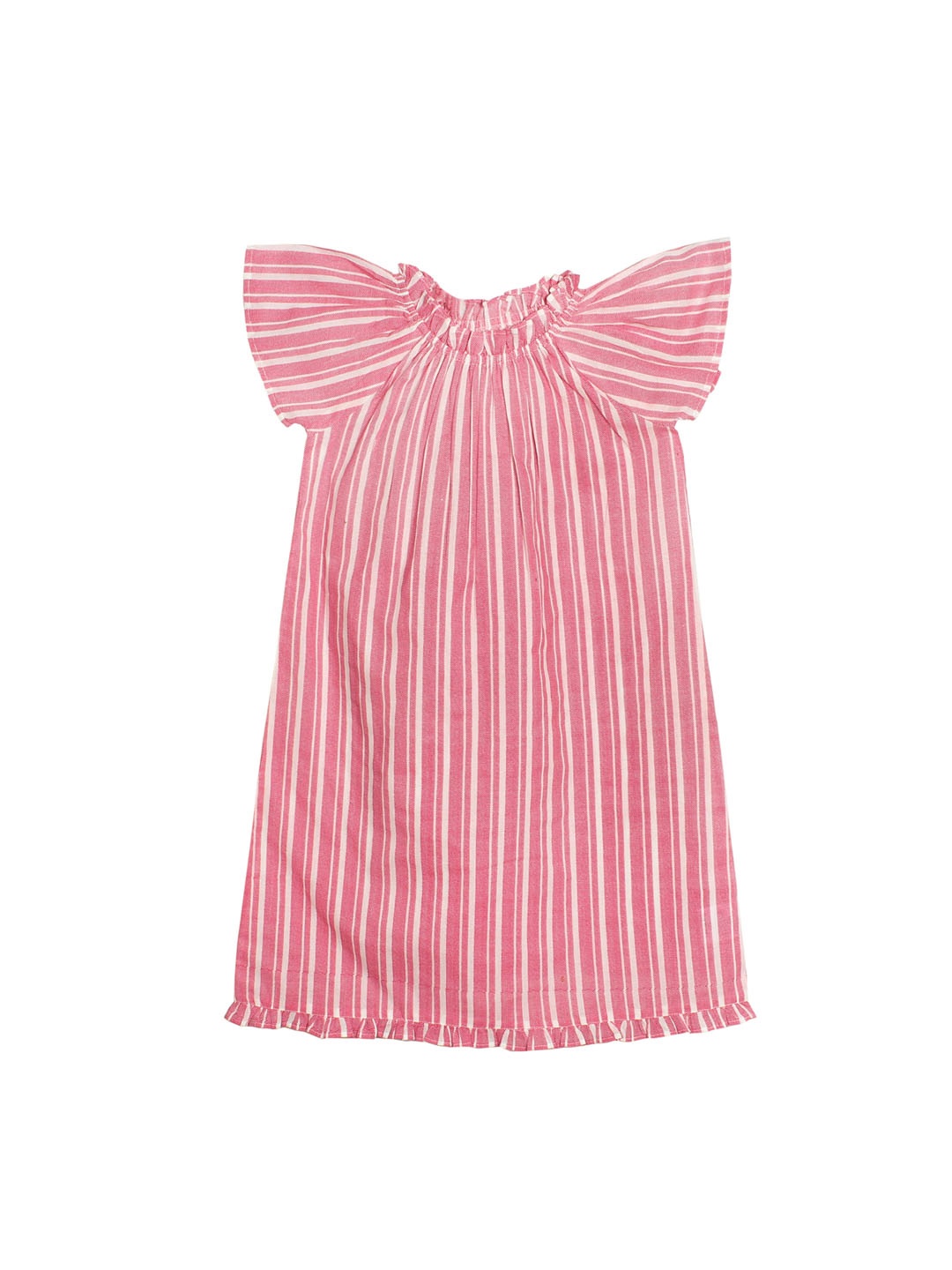 

My Little Lambs Girls Pink & Off-White Striped Nightdress