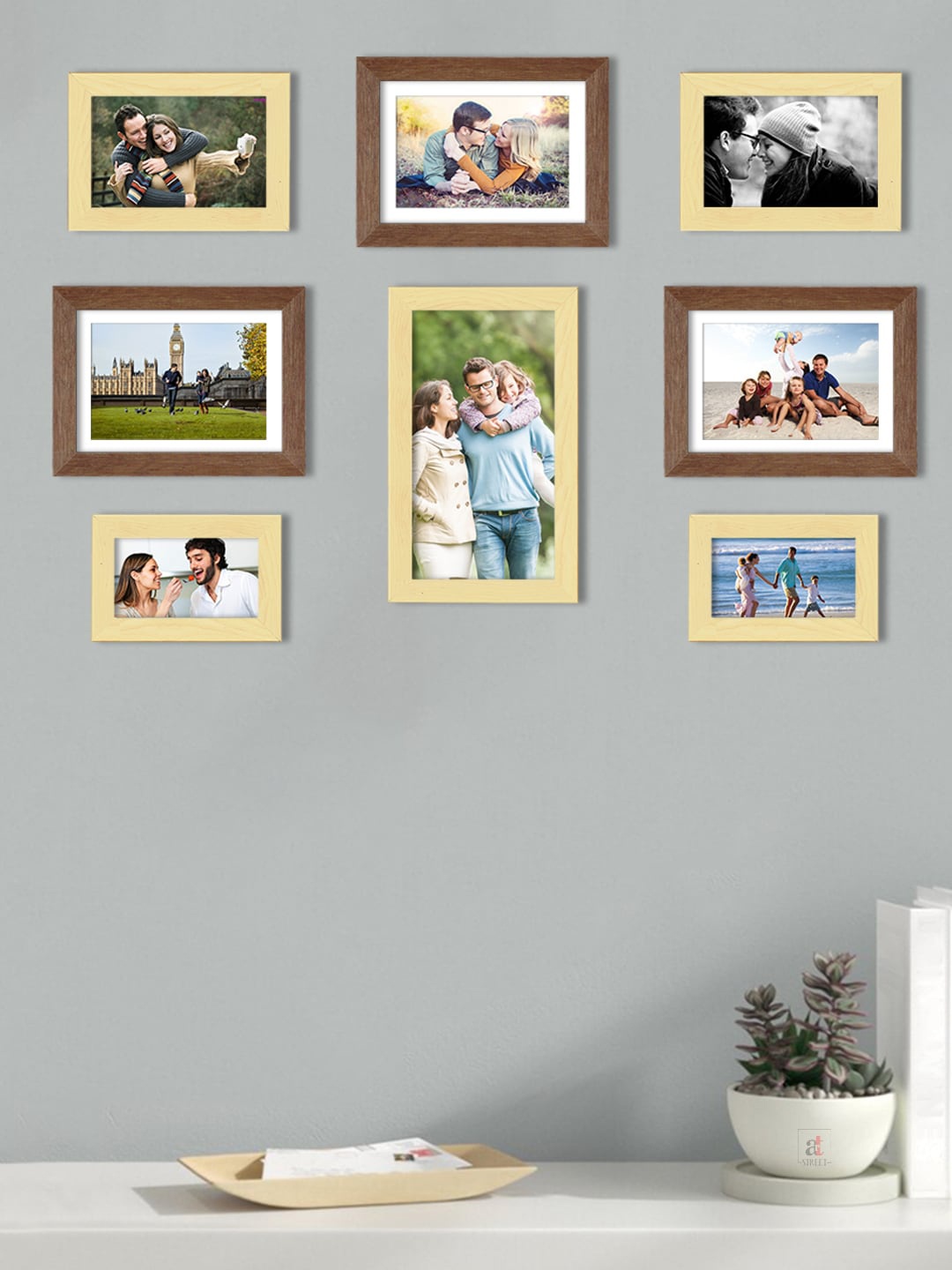

Art Street Set Of 8 Solid Individual Wall Photo Frames, Beige