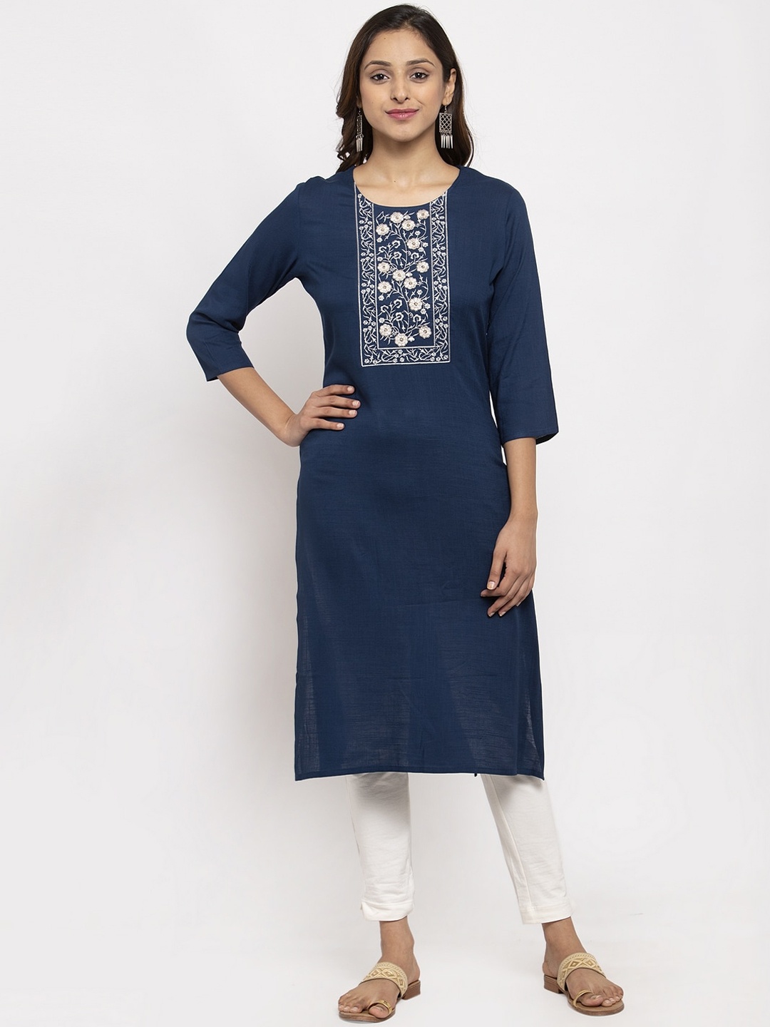 

TAG 7 Women Blue Yoke Design Straight Kurta