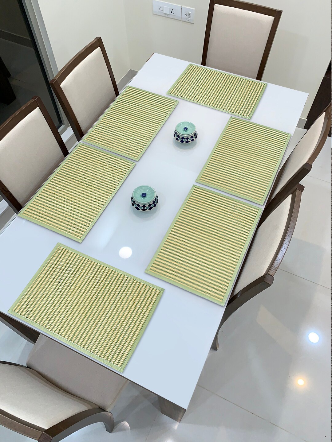 HOKIPO Set Of 6 Green & Beige Reversible Bamboo Table Placemats