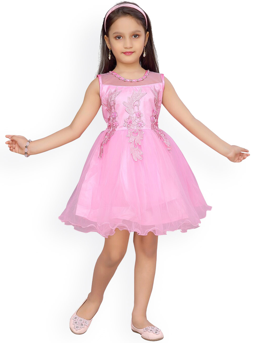 

Aarika Girls Pink Embroidered Fit and Flare Dress