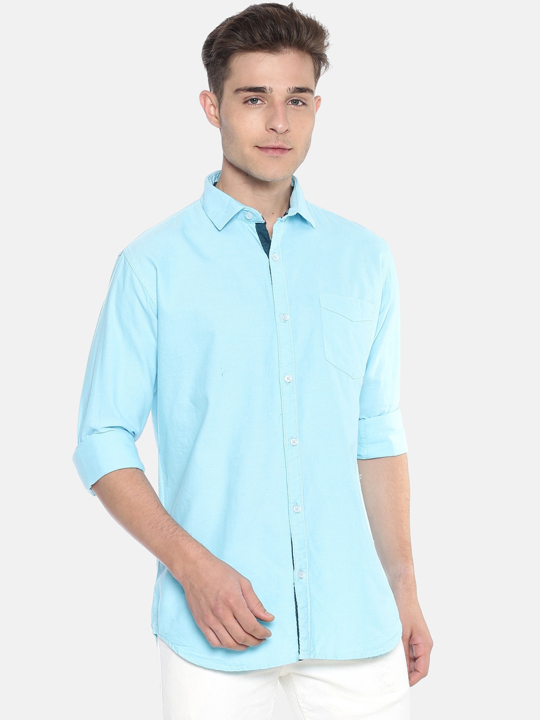 Campus Sutra Men Blue Classic Regular Fit Solid Casual Shirt
