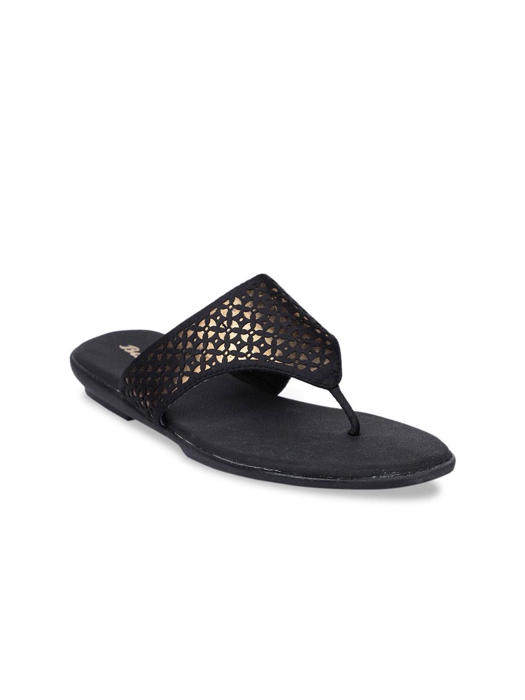 

Bata Women Black Textured PU Open Toe Flats