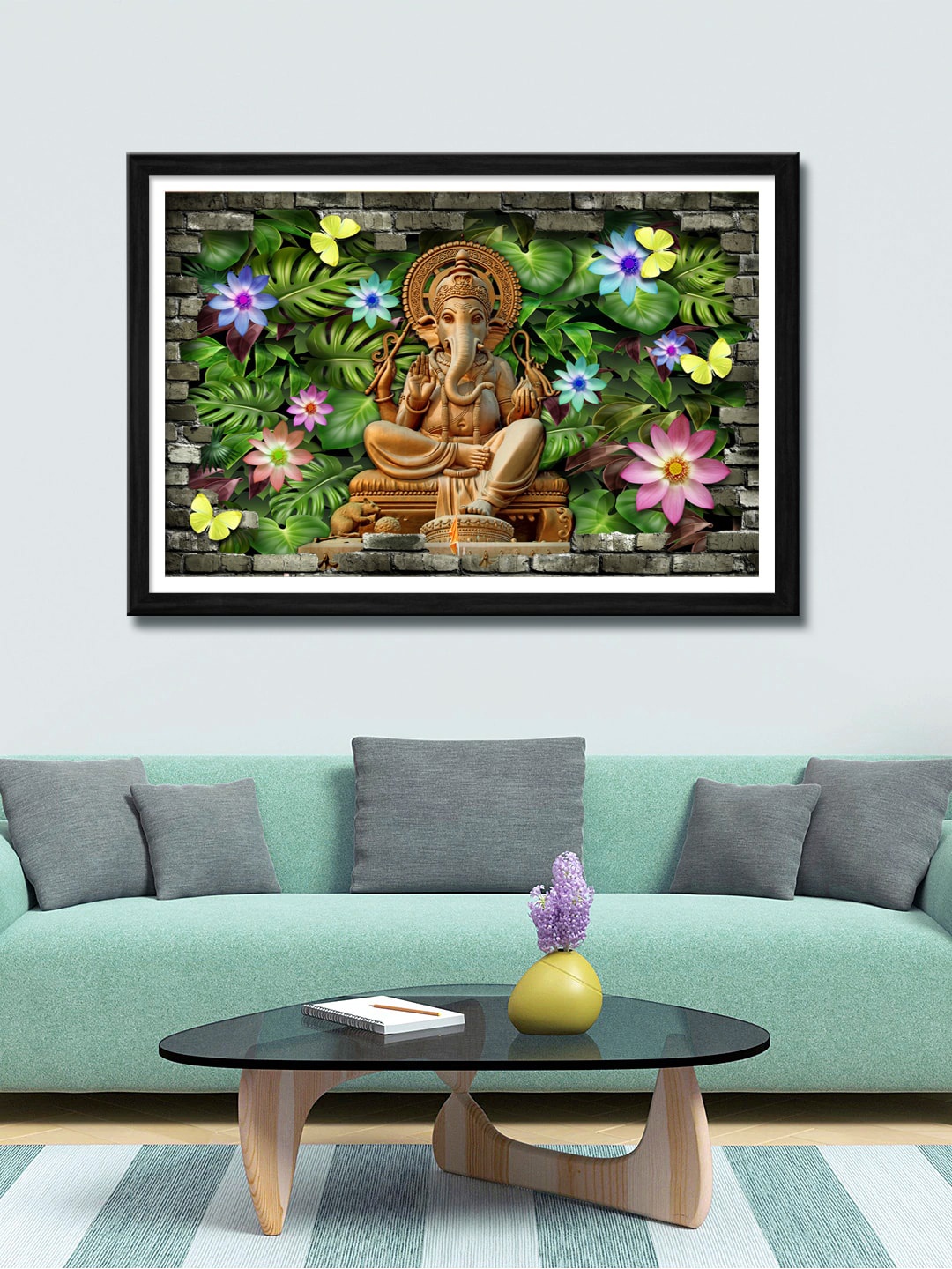 999Store Green & Brown Lord Ganesha Canvas Wall Art
