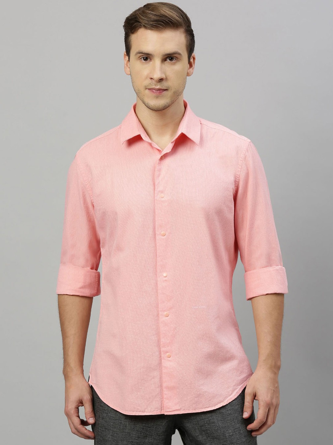 

RARE RABBIT Men Orange Tailored Fit Self Design Casual Shirt
