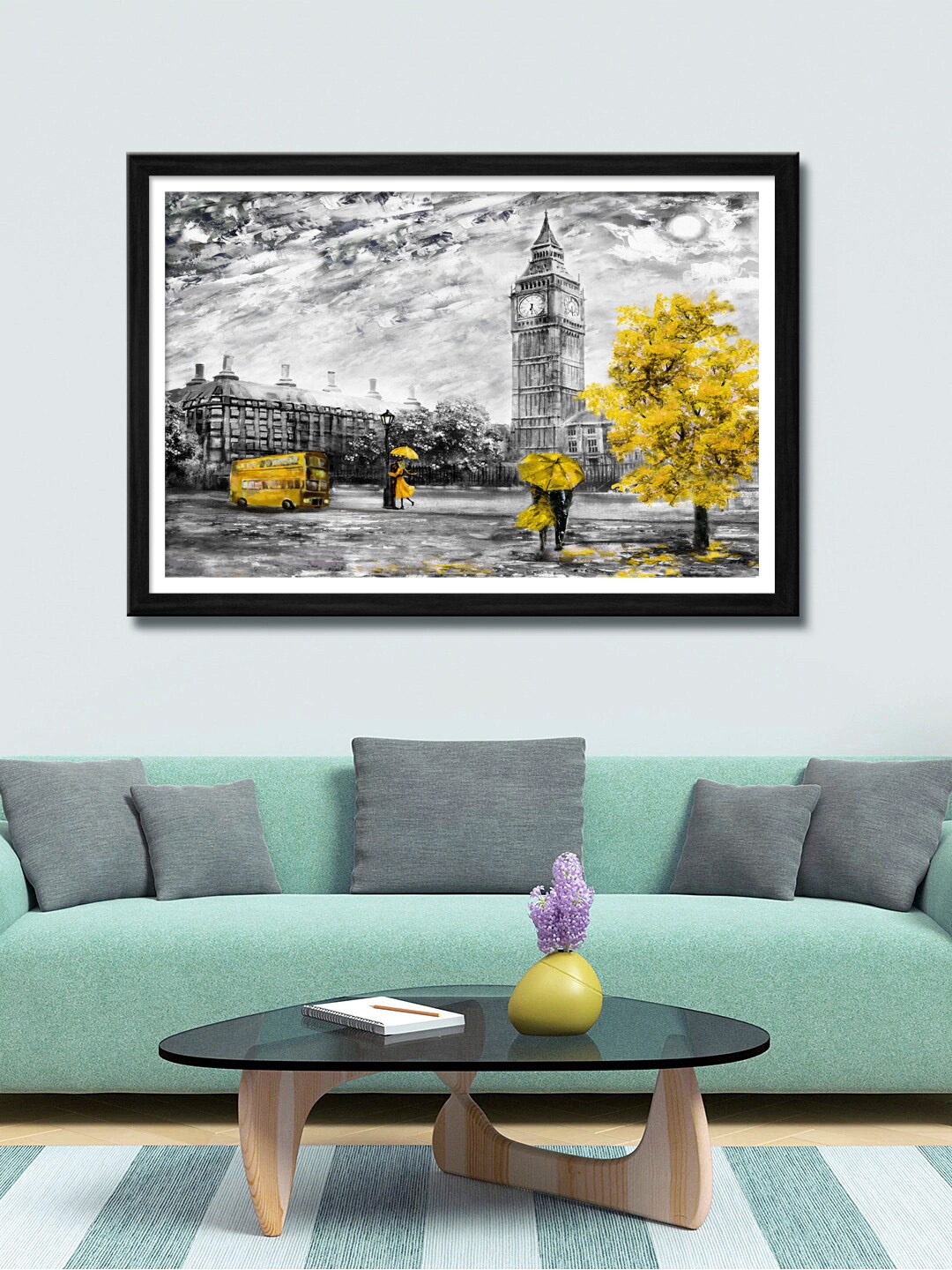 

999Store Grey & Yellow London City Canvas Wall Art