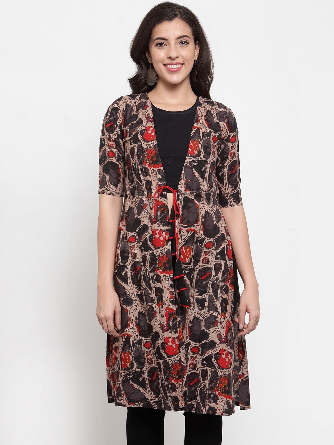 

Indibelle Women Multicoloured Printed Open Front Shrug, Multi