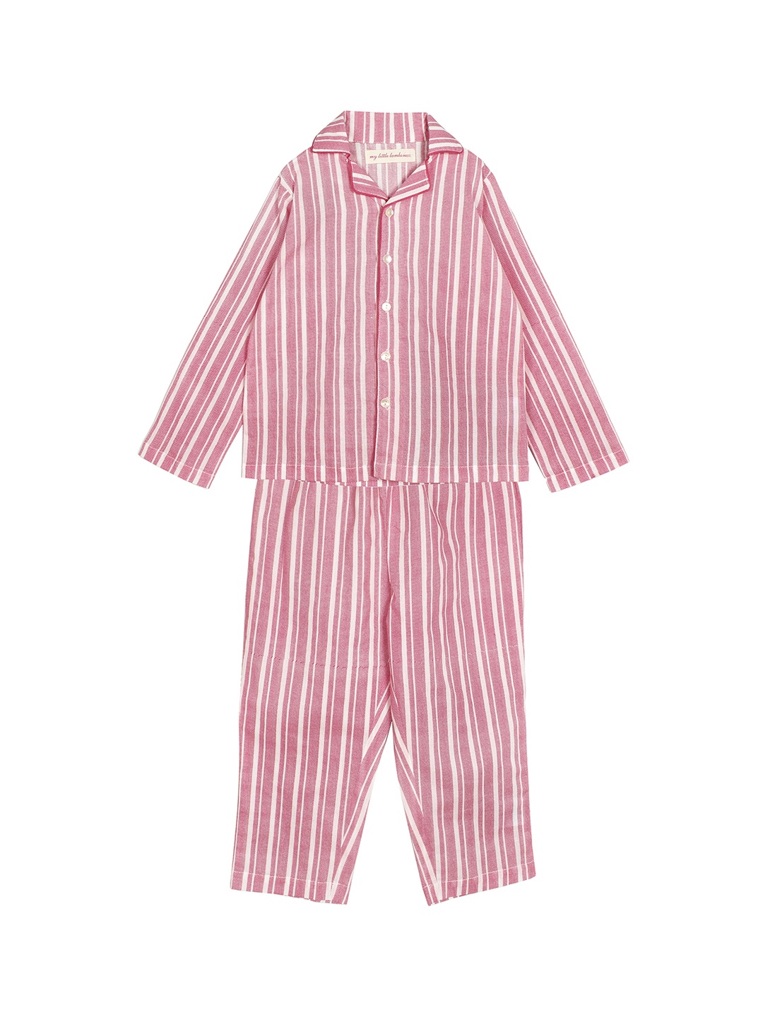 My Little Lambs Unisex Kids Pink & Off White Striped Night suit