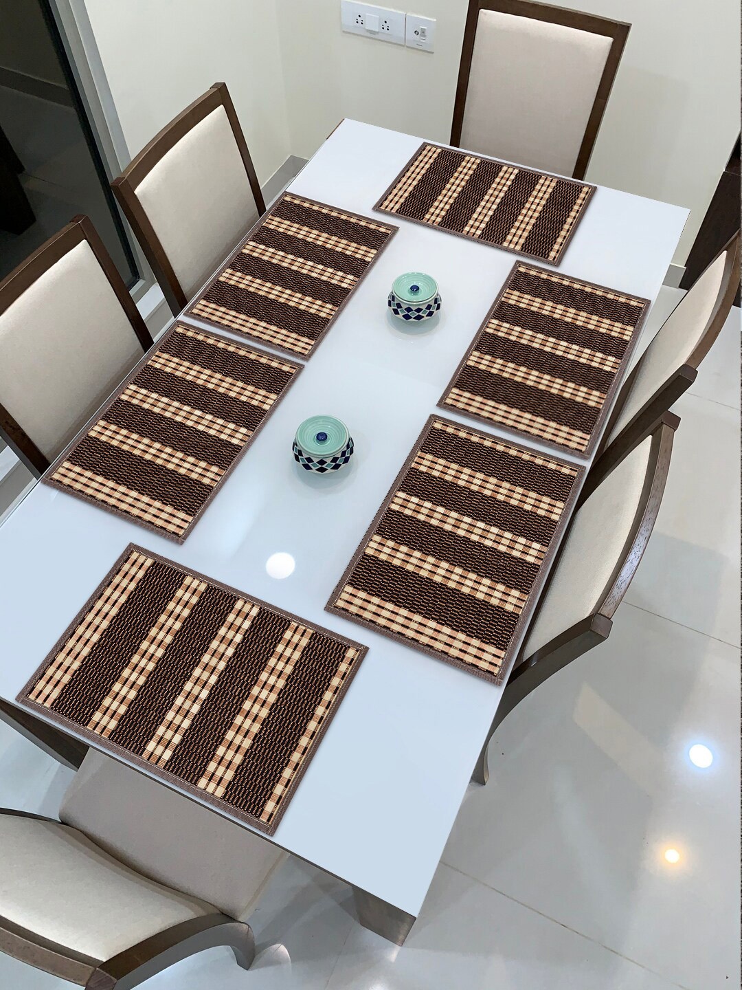 

HOKIPO Set Of 6 Brown & Black Reversible Bamboo Table Placemats