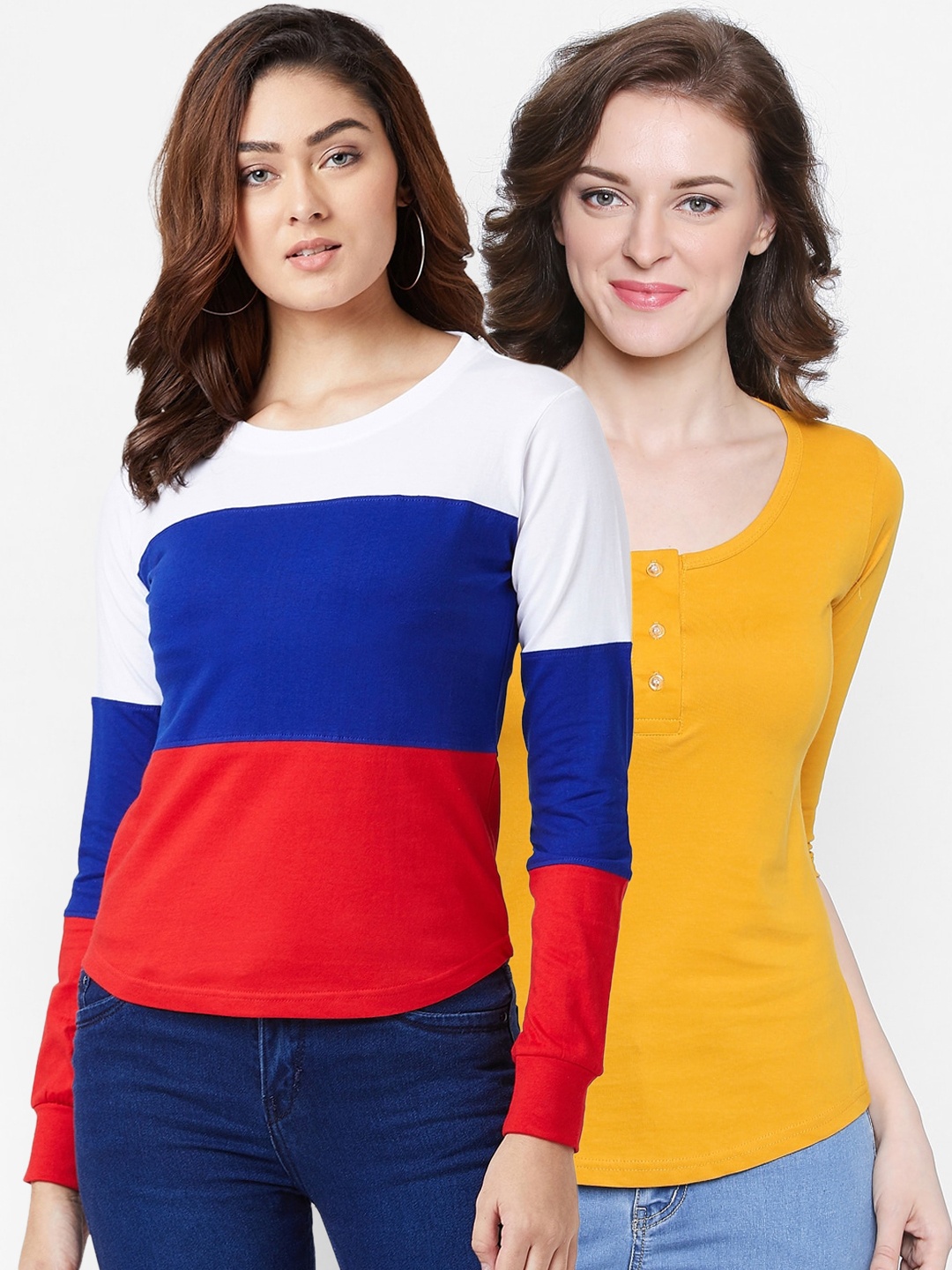

The Dry State Women Pack Of 2 Slim Fit T-shirts, Mustard