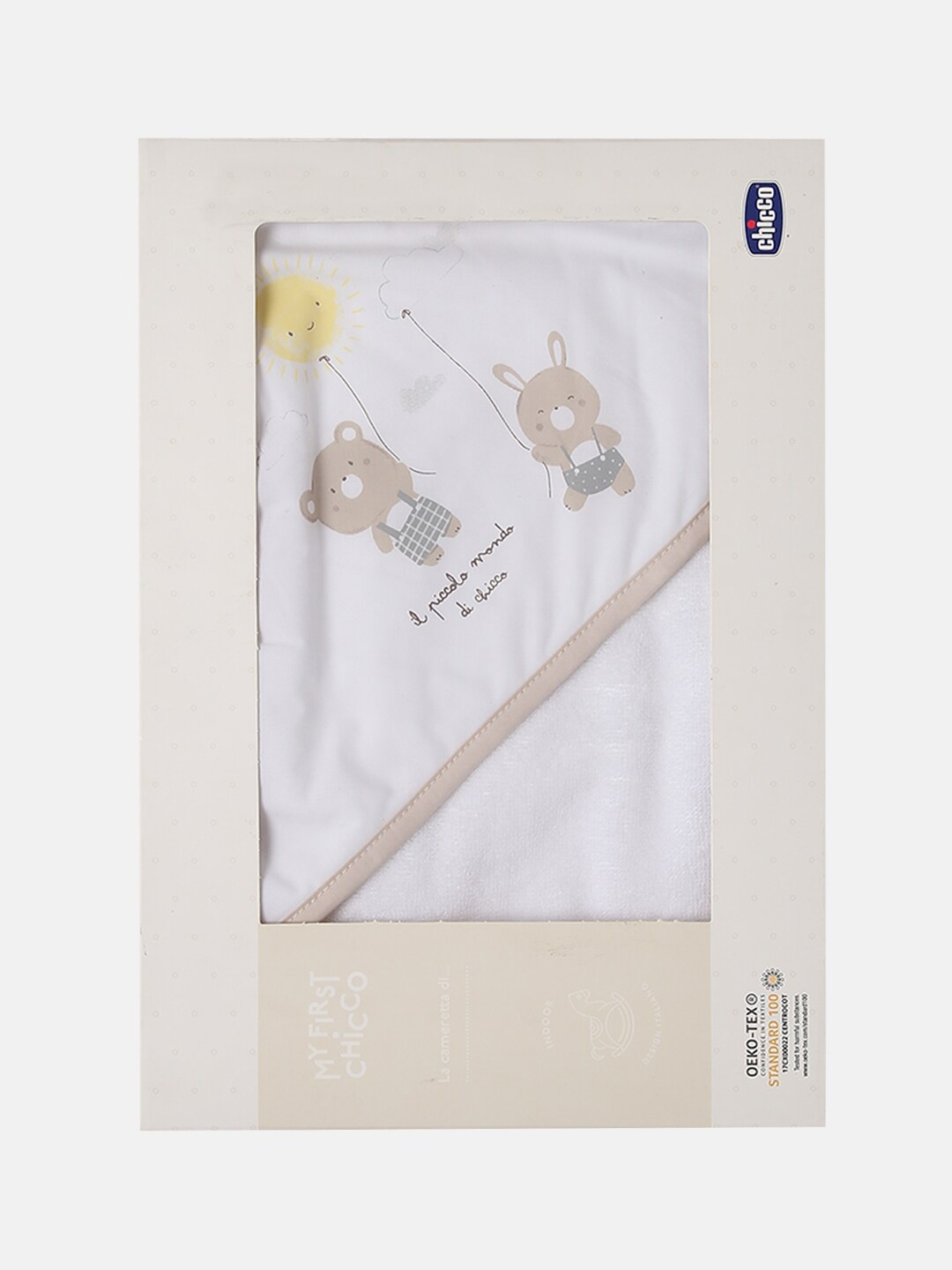 

Chicco Kids White & Taupe-Colour Printed Towel With Hood