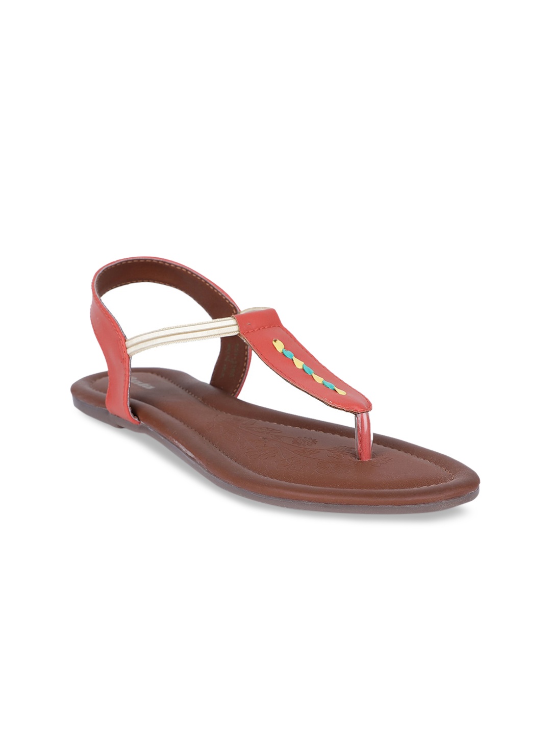 

Bata Women Red Solid PU T-Strap Flats