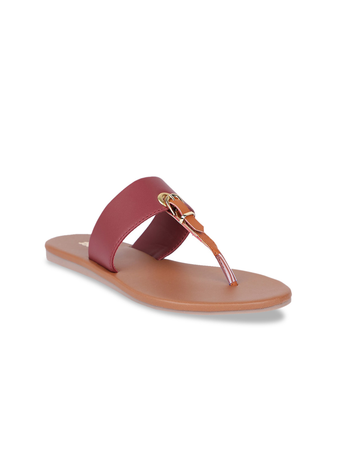 

Bata Women Maroon Solid PU T-Strap Flats