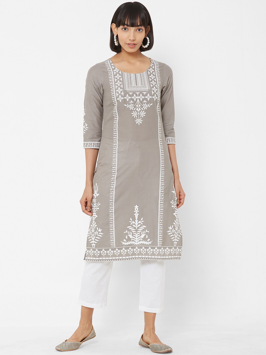 

Vedic Women Grey Printed Straight Kurta