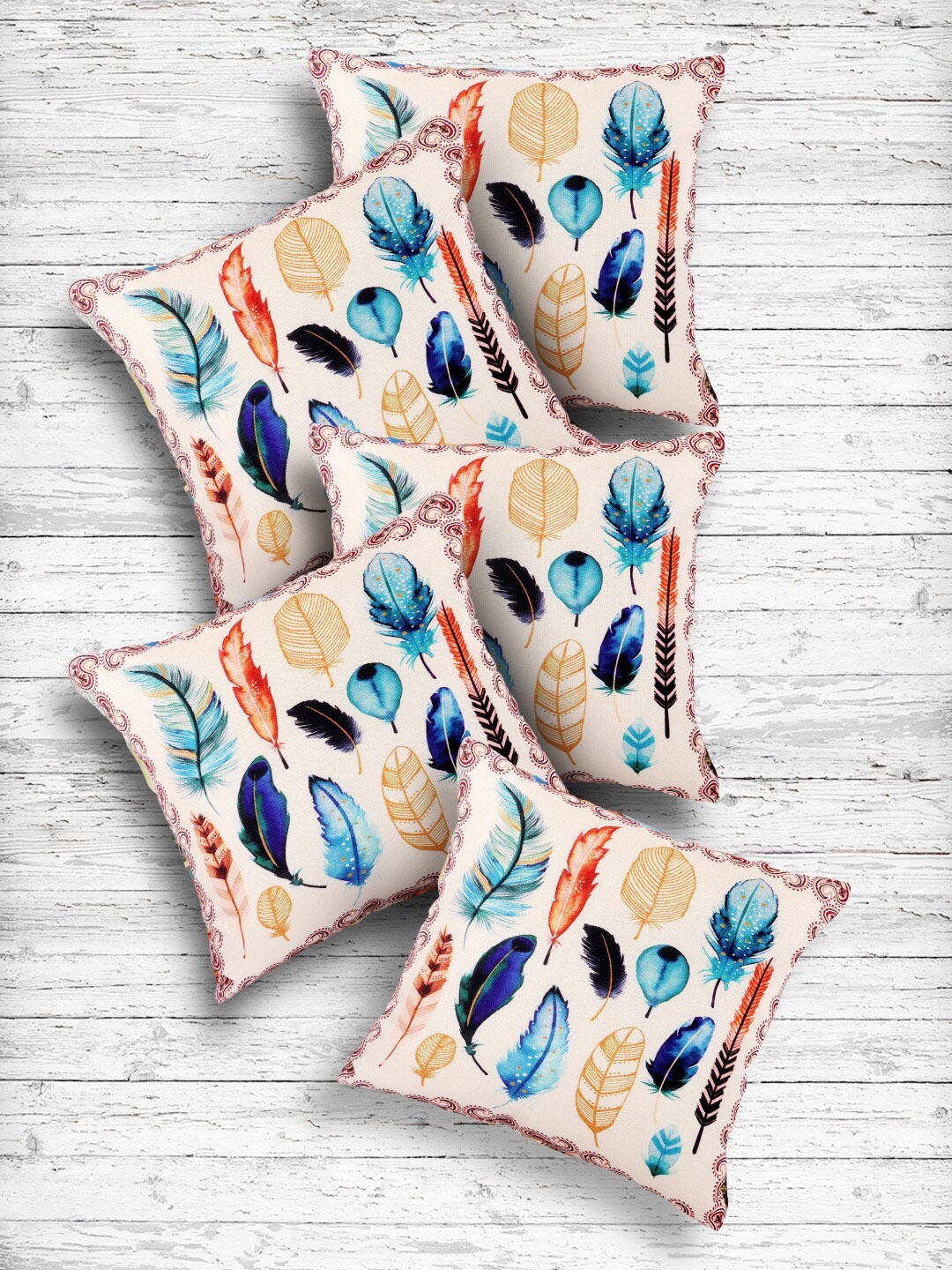 

Kuber Industries Cream-Coloured & Blue Set of 5 Floral Square Cushion Covers