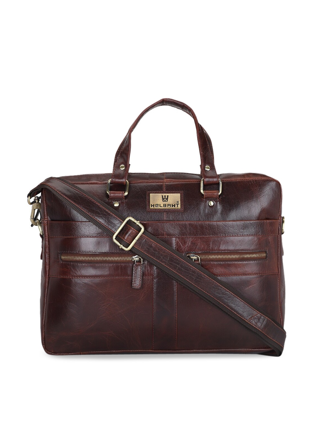 

WELBAWT Men Brown Solid Leather Laptop Bag
