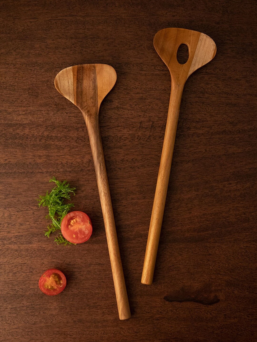

ellementry Brown 2 Pieces Teak Wood Salad Spoons