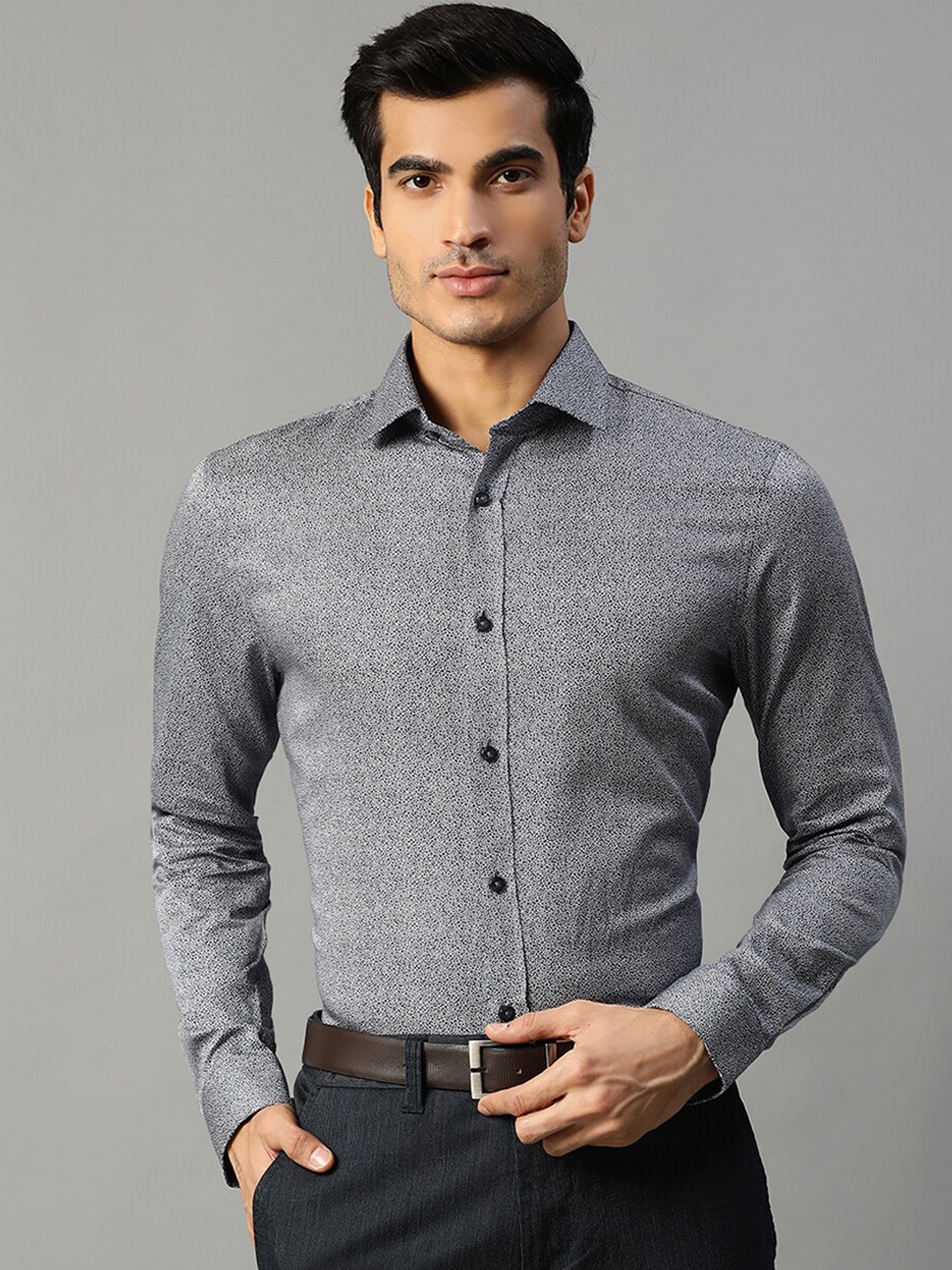 Matinique Men Navy Blue Slim Fit Opaque Printed Formal Shirt