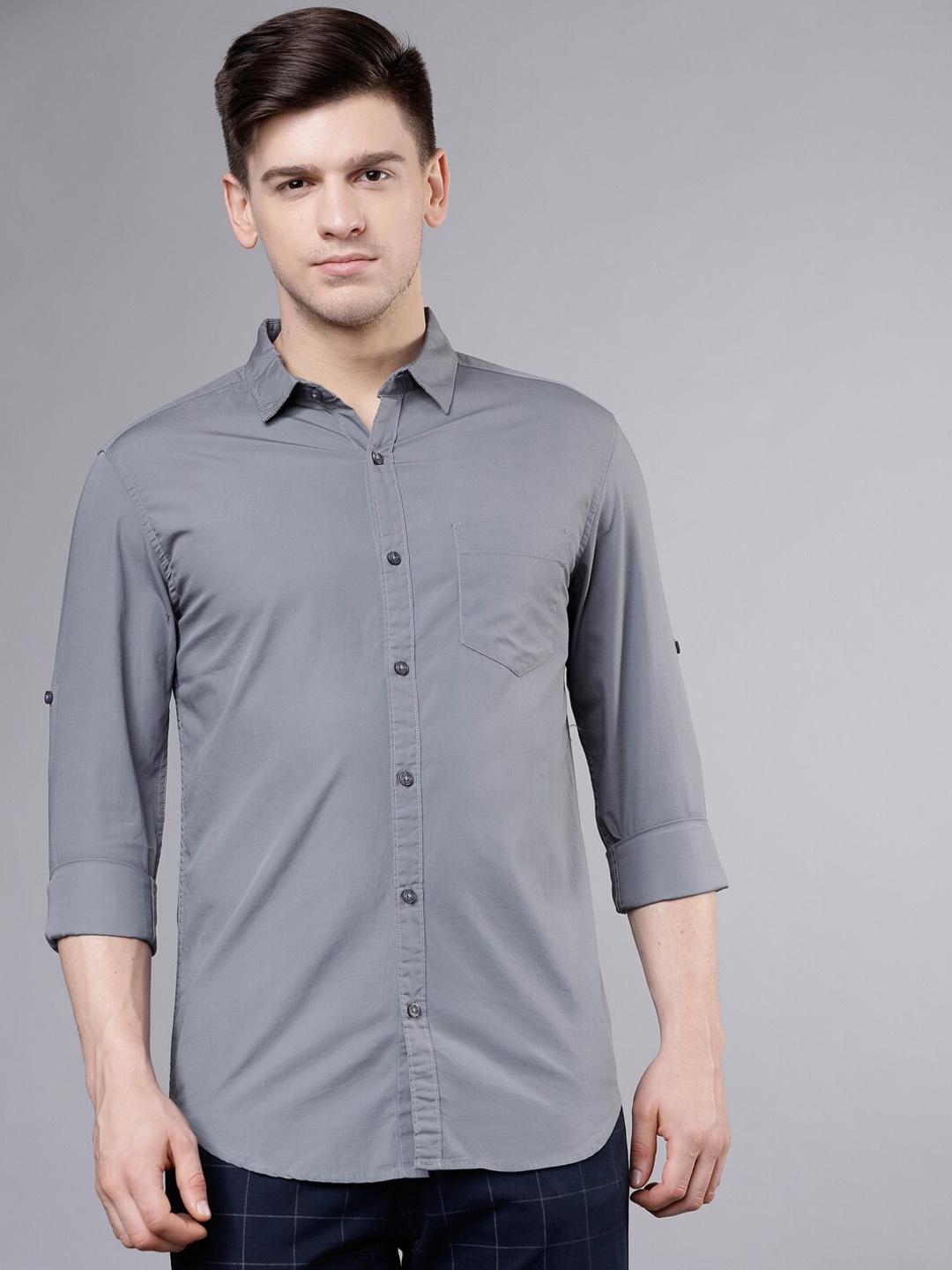 

HIGHLANDER Men Grey Slim Fit Solid Casual Shirt
