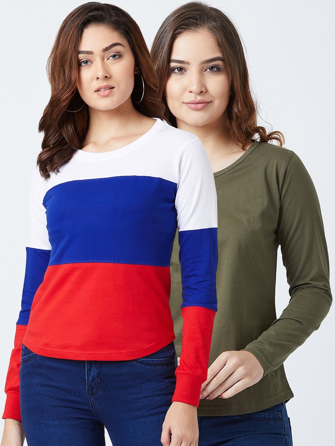 

The Dry State Women Pack of 2 Solid Round Neck T-shirts, Olive