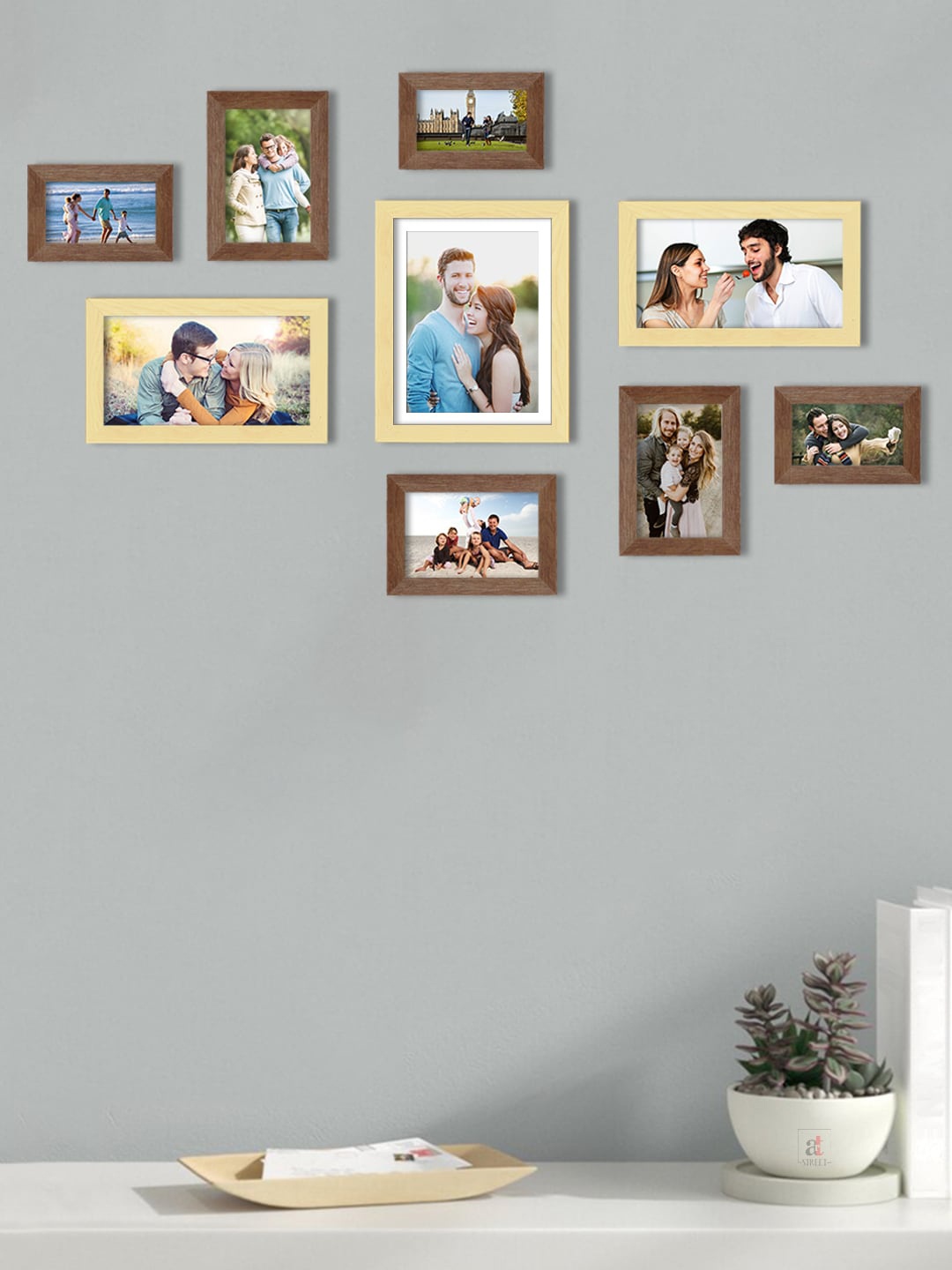 

Art Street Set Of 9 Black Solid Individual Wall Photo Frames, Beige