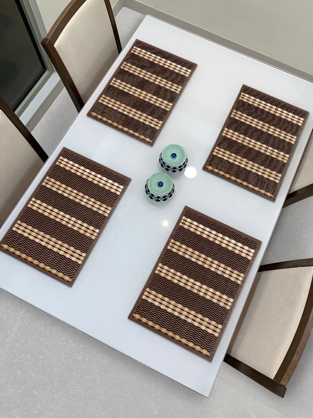 

HOKIPO Set Of 4 Brown Striped Heat Resistant Wooden Table Placemats