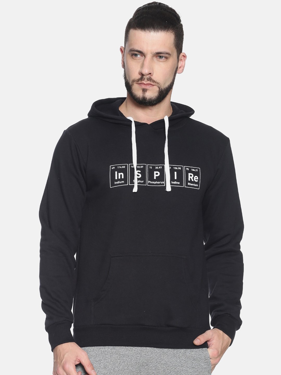 

Campus Sutra Men Black Printed Hooded Sweatshirt