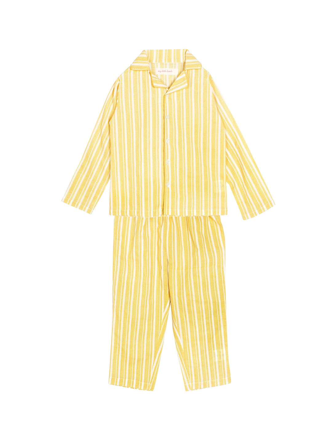 

My Little Lambs Unisex Kids Yellow & Off White Striped Night suit