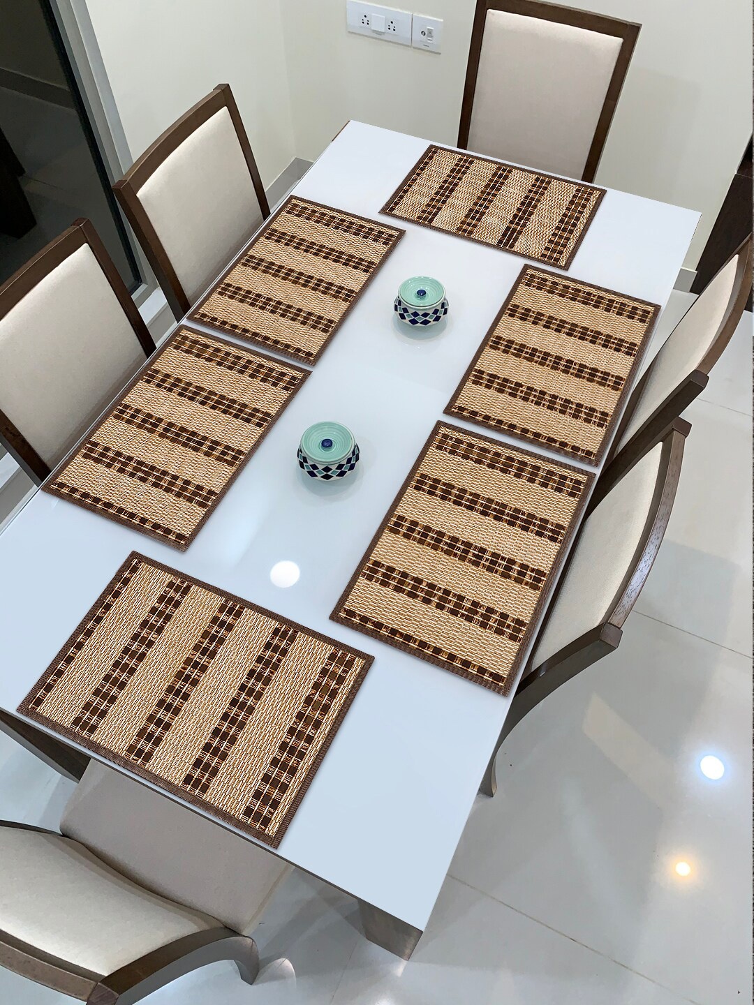 HOKIPO Set Of 6 Brown & Beige Heat Resistant Wooden Table Placemats