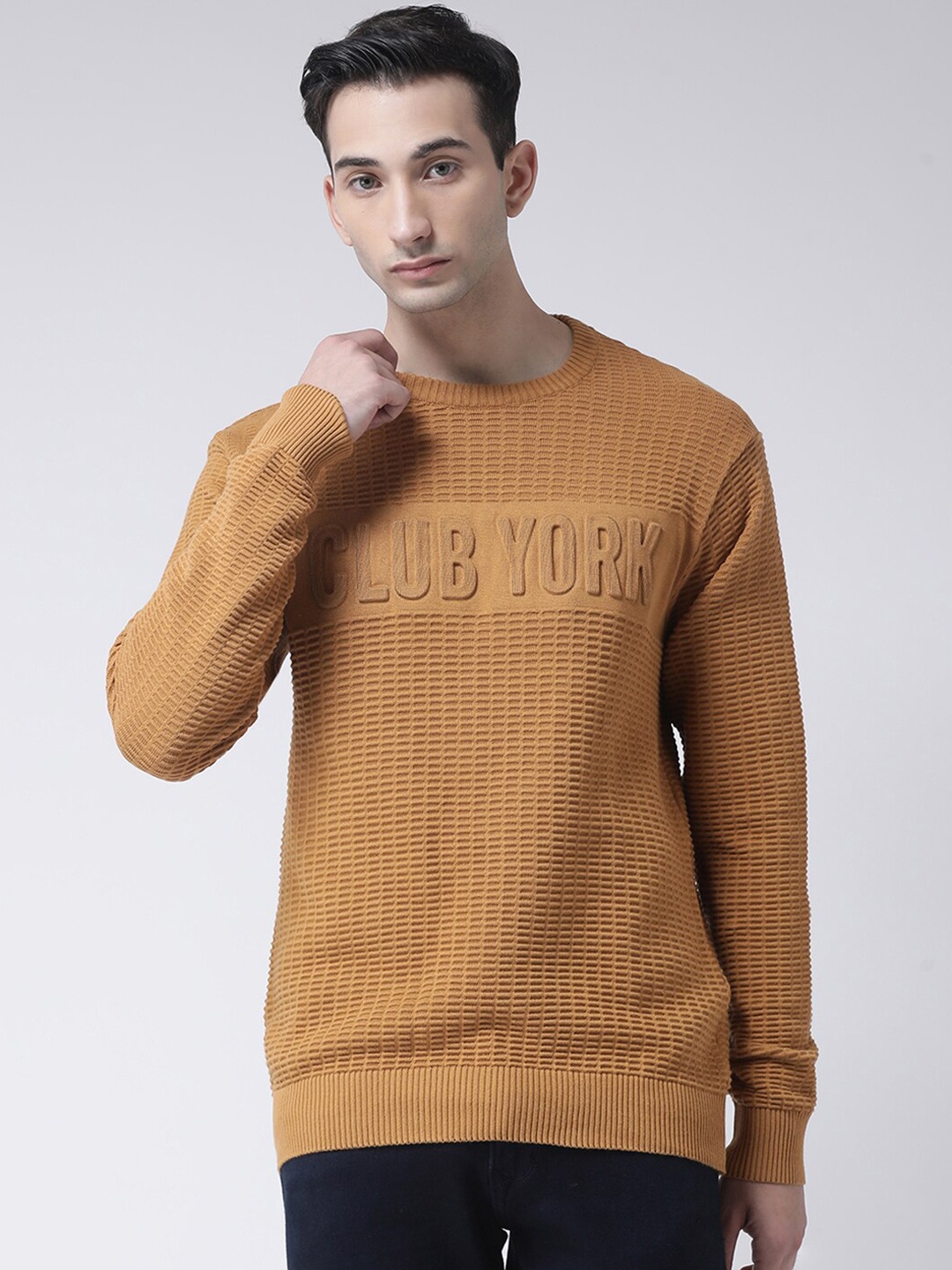 

Club York Men Brown Self Design Pullover Sweater