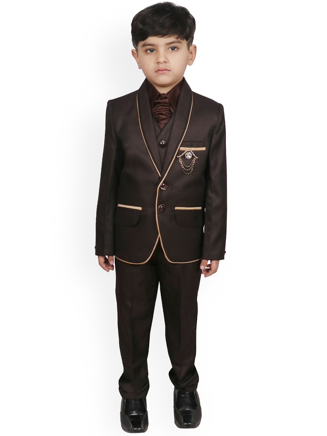 

SG YUVRAJ Boys Coffee Brown Solid Suit Set