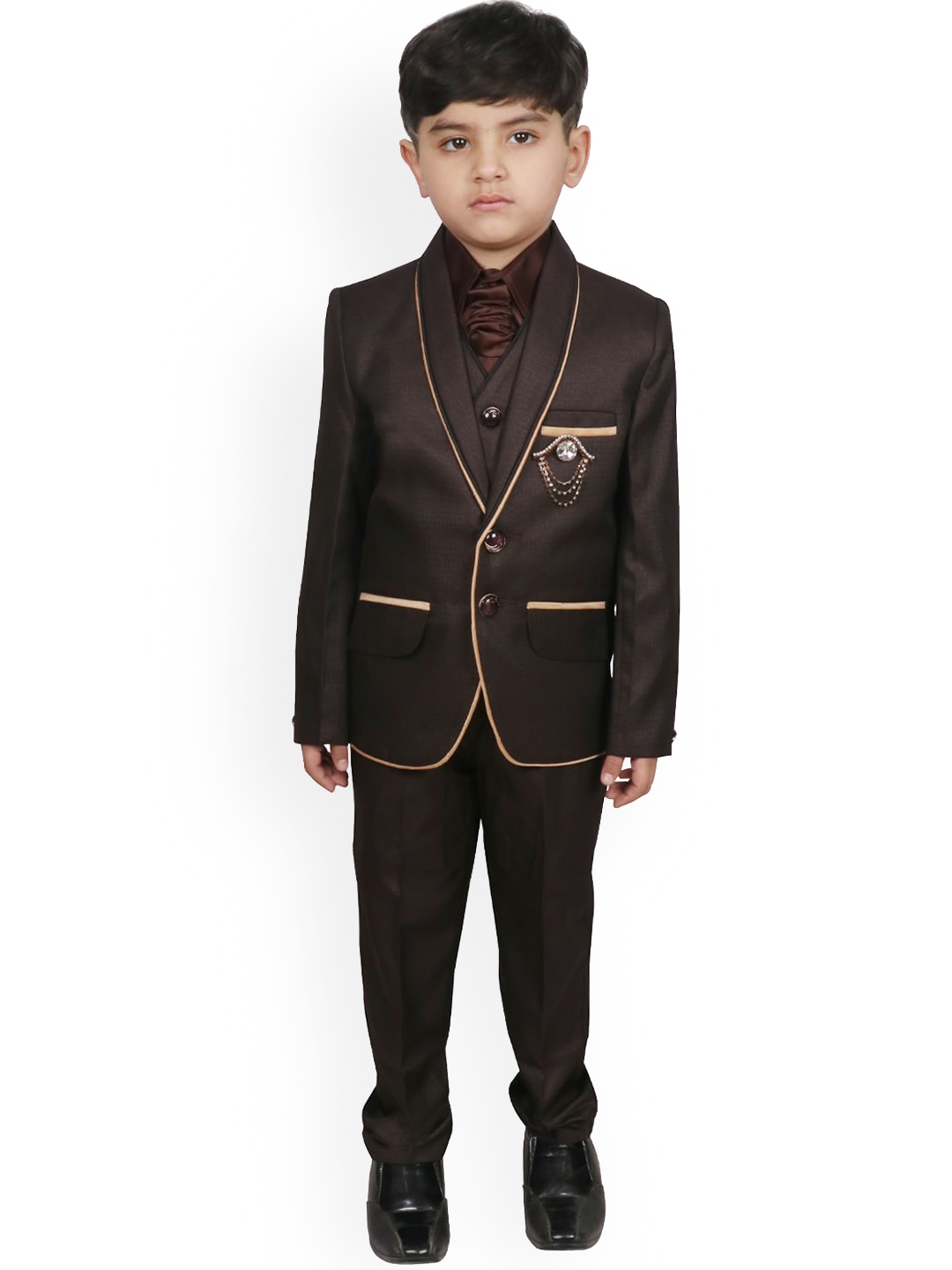 

SG YUVRAJ Boys Coffee Brown Solid Suit Set