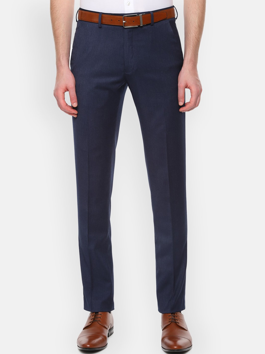 

Van Heusen Men Navy Blue Slim Fit Solid Formal Trousers