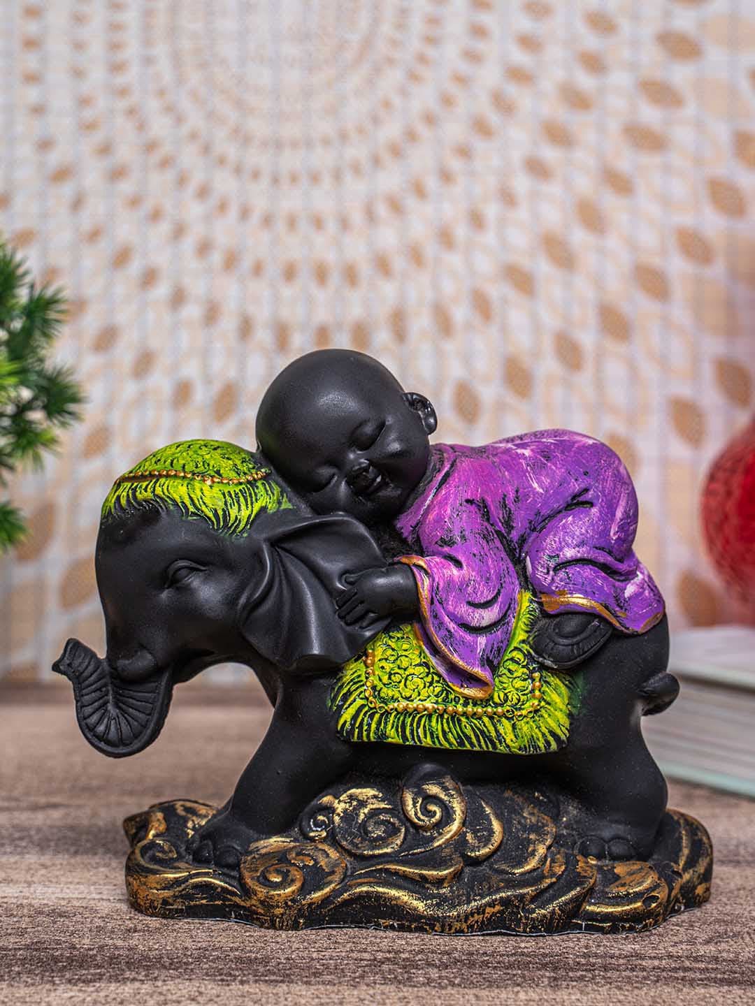 

TIED RIBBONS Black & Purple Elephant Abstract Showpiece