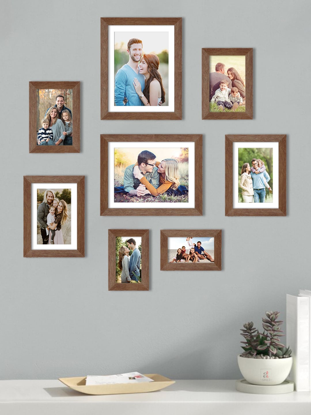

Art Street Set Of 8 Brown Solid Individual Wall Photo Frames