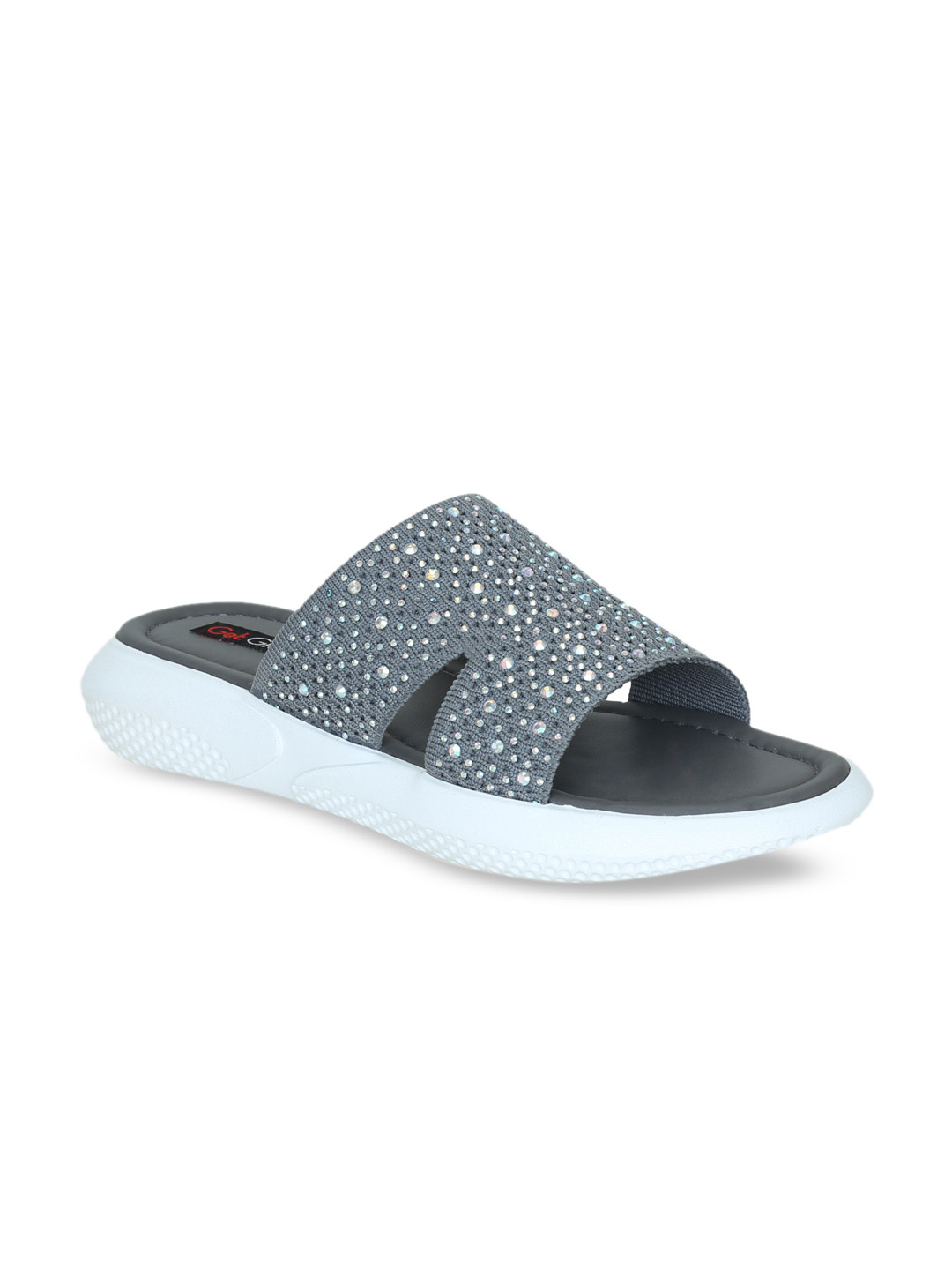 

Get Glamr Women Grey Embellished Mesh Open Toe Flats