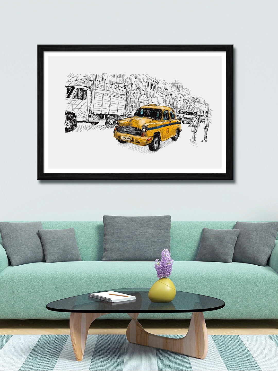 

999Store White & Yellow Jeep Canvas Wall Art