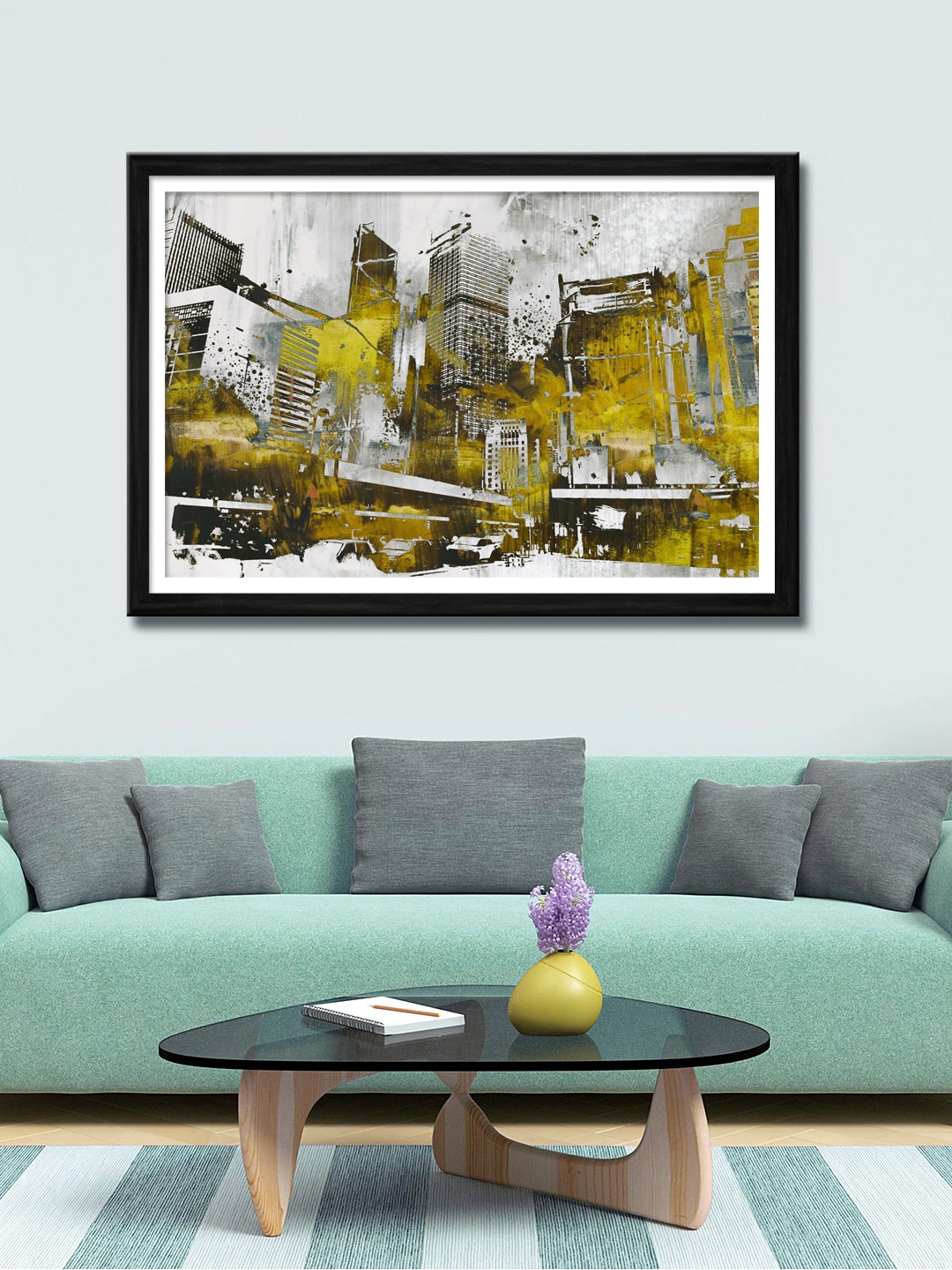 

999Store Grey & Yellow Abstract Building Canvas Painting Wall Art