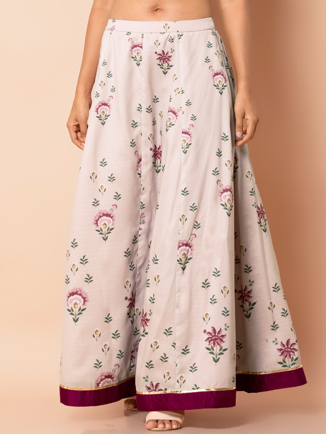 

INDYA Pink Botanical Floral Printed Maxi Skirt