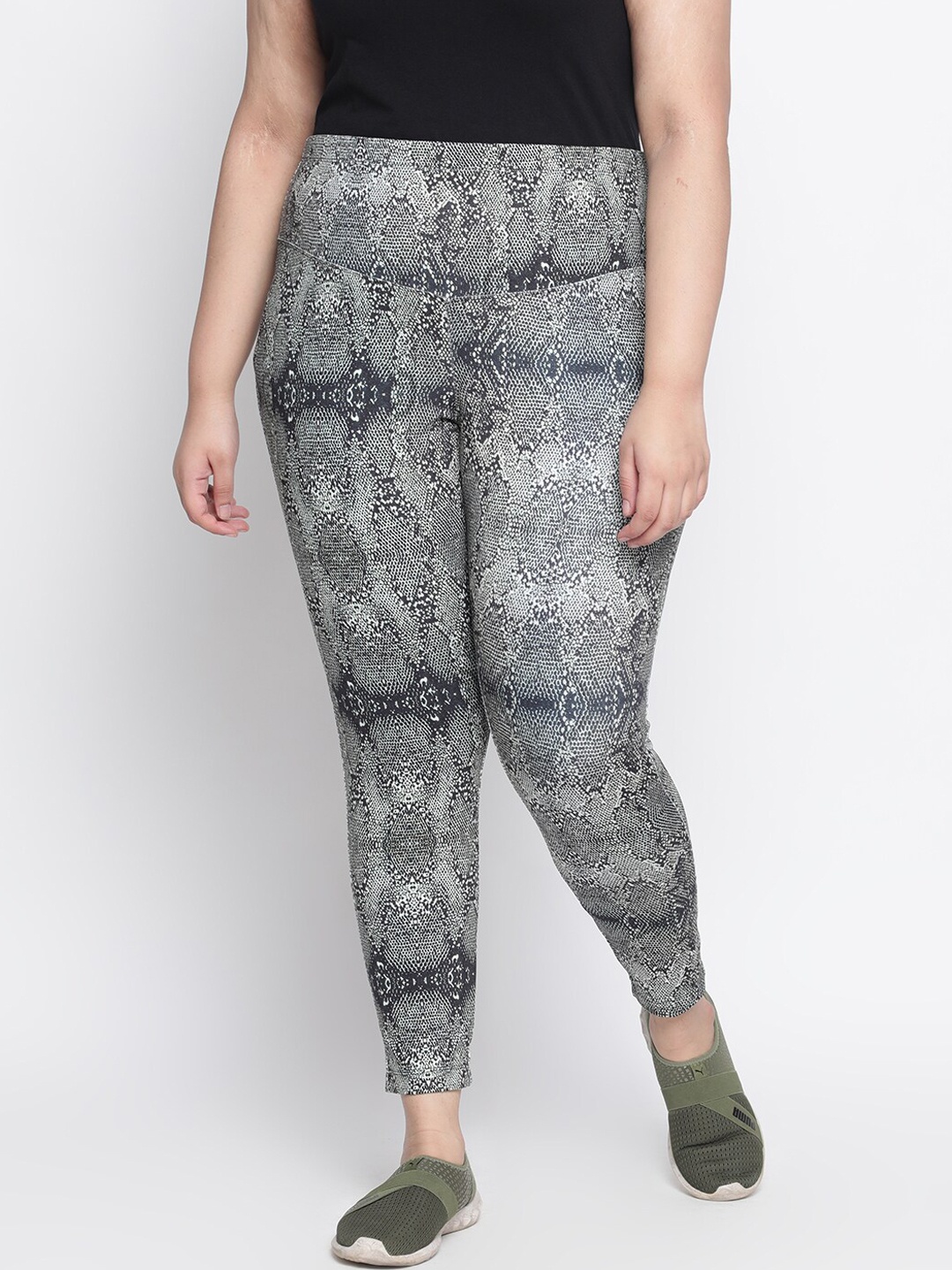 

Amydus Women Plus Size Green & Black Snake Print Tummy Shaper Treggings, Grey