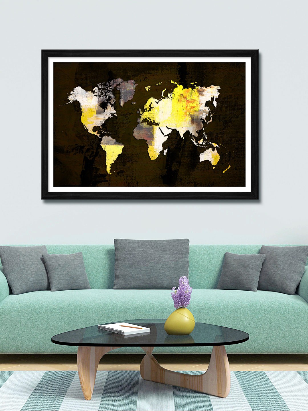 

999Store Brown & Yellow World Map Canvas Wall Art