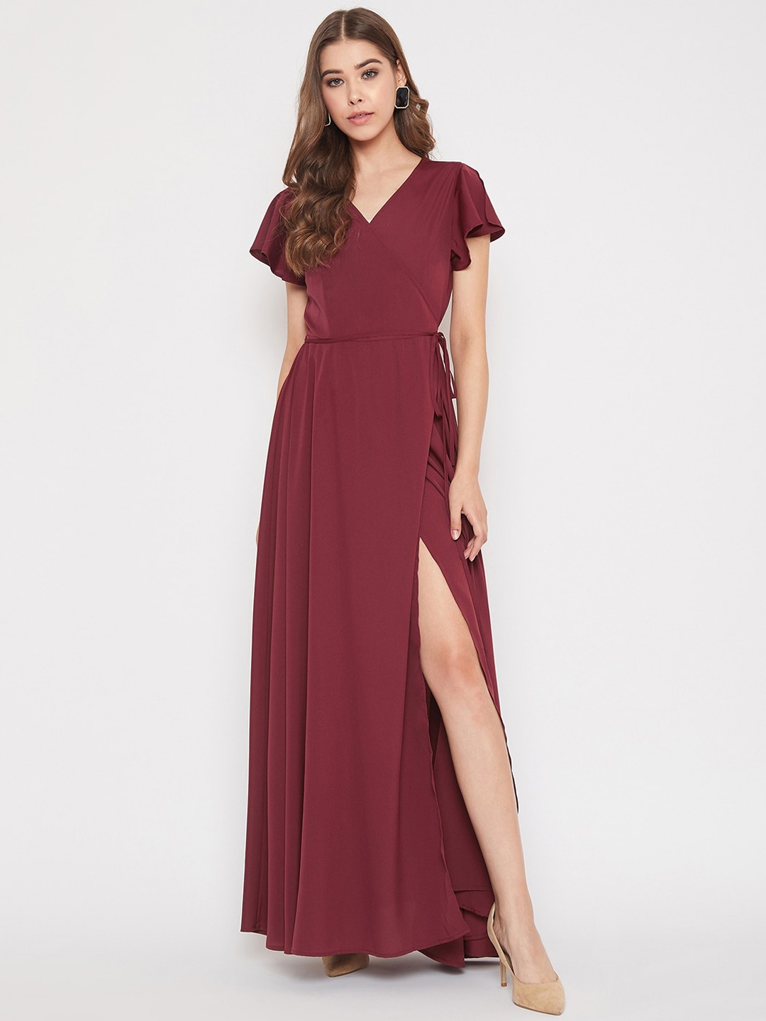 Berrylush Women Maroon Solid Maxi Dress