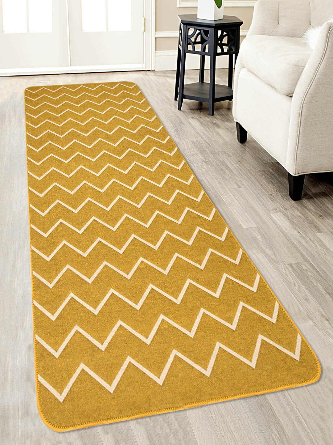 Saral Home Gold-Coloured & Beige Quirky Jacquard Anti-Skid Floor Runner