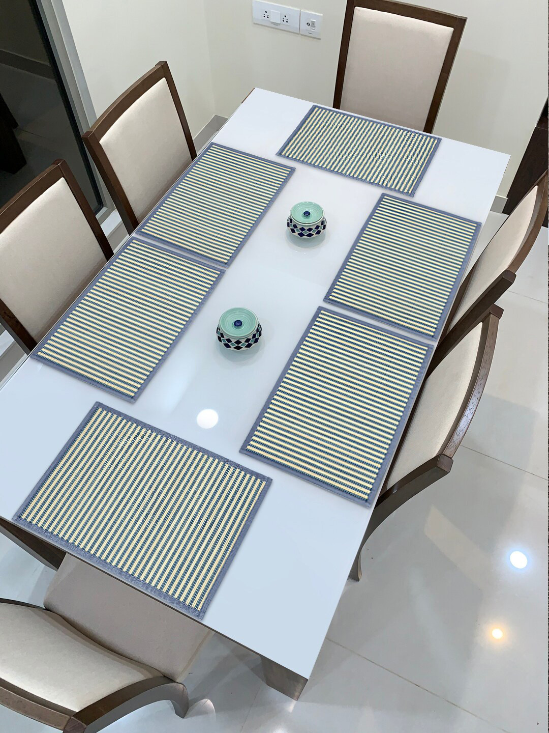 

HOKIPO Set Of 6 Blue Reversible Bamboo Table Placemats