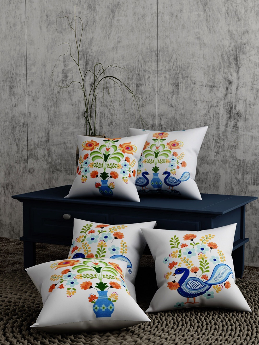 

EverHOME White Set of 5 Ethnic Motifs Square Cushion Covers