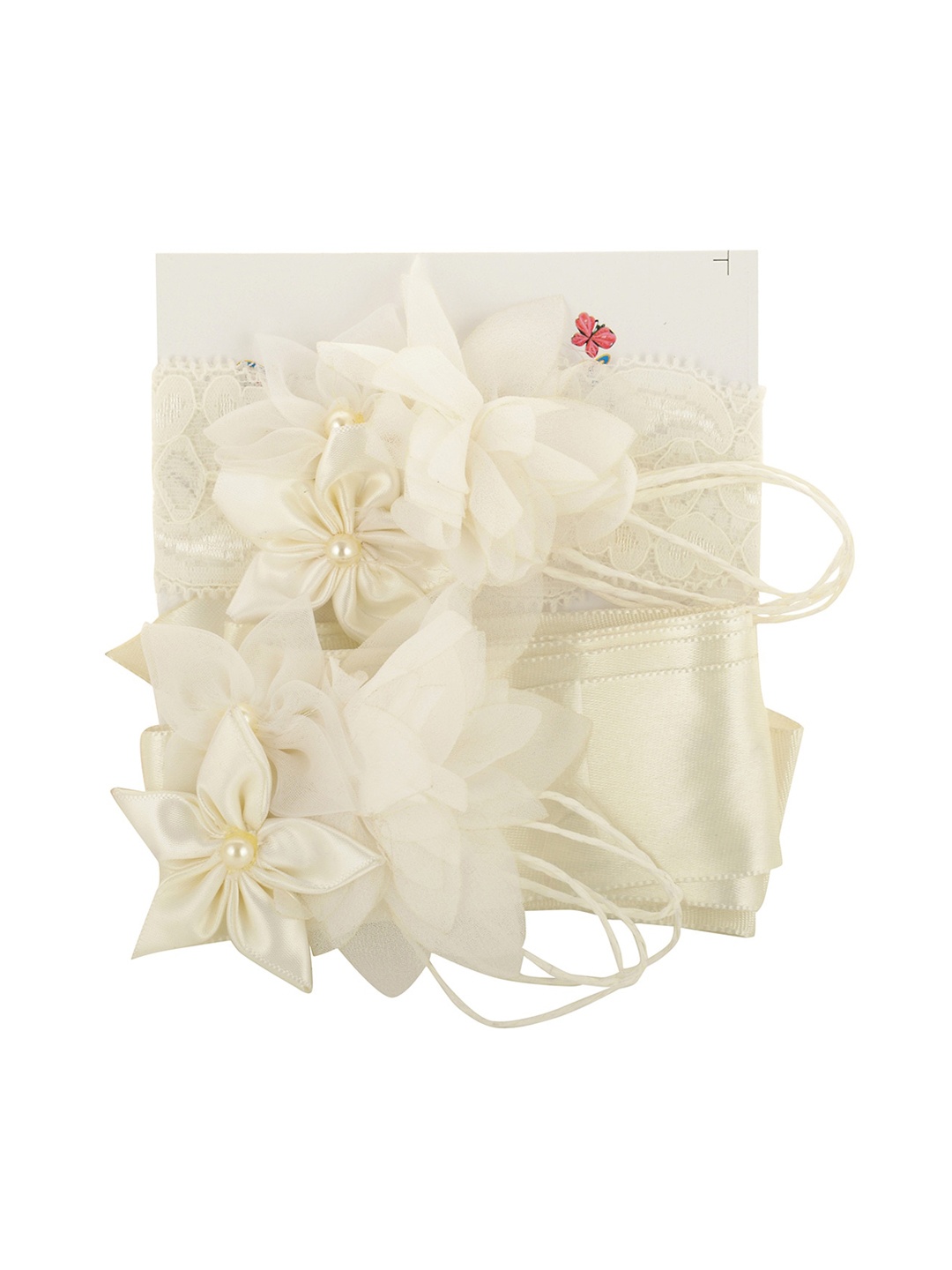 

FUNKRAFTS Girls Off-White Floral Embellished Headband & Sash Set