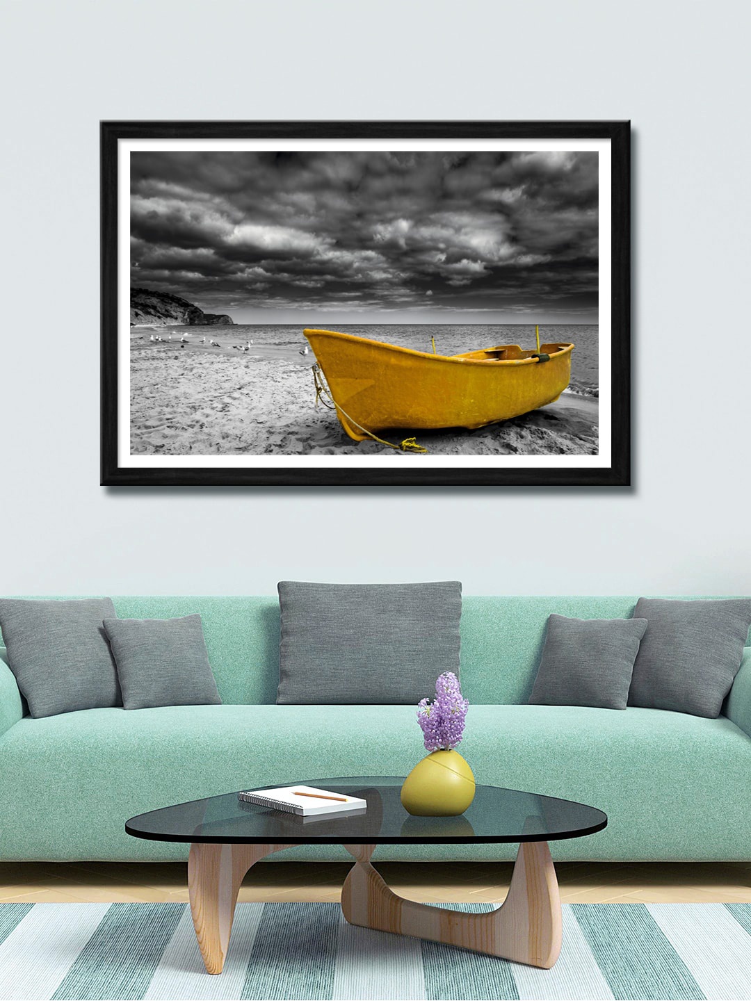 

999Store Grey & Yellow Boat Canvas Painting Wall Art