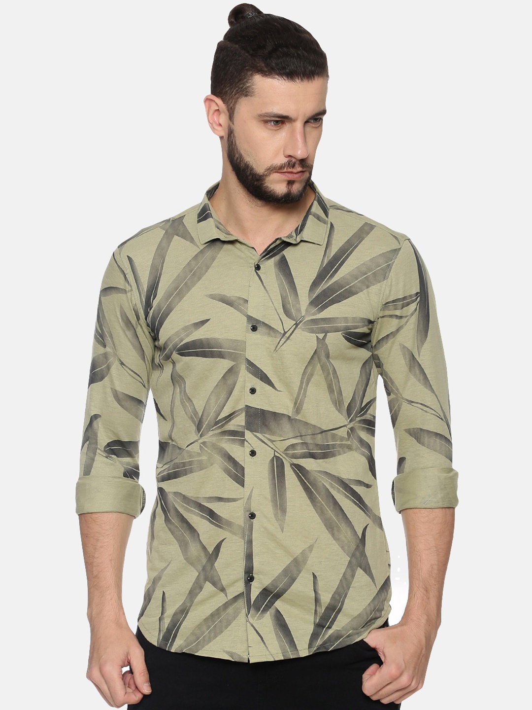 

SHOWOFF Men Olive Green & Black Slim Fit Printed Casual Shirt