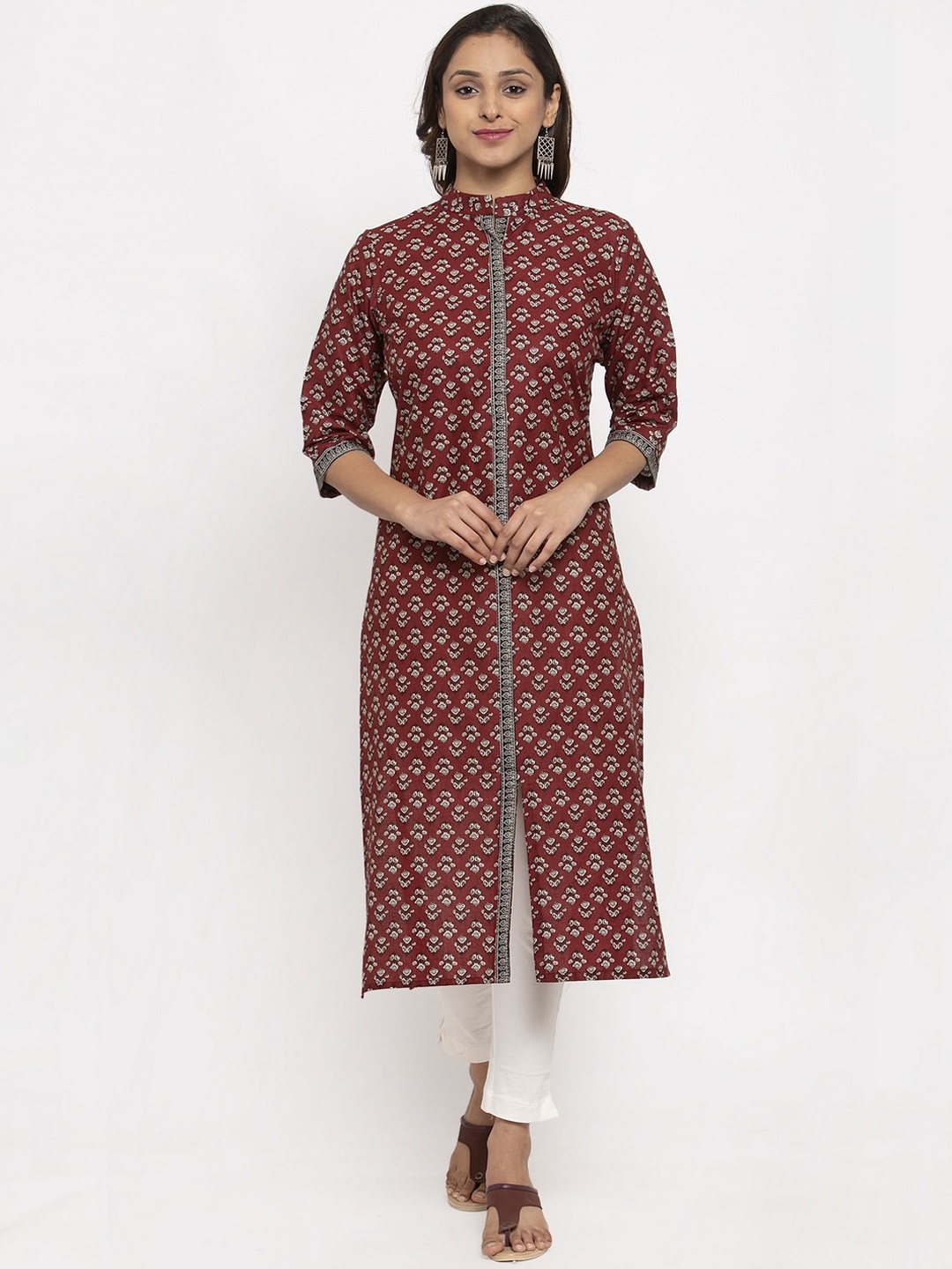 

TAG 7 Women Maroon & Grey Printed Straight Kurta